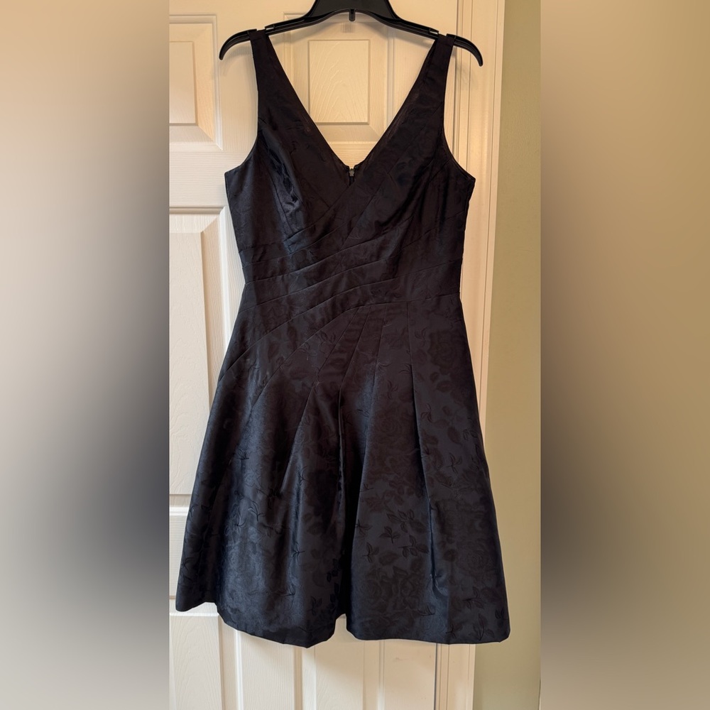 White House Black Market black floral jacquard fit-and-flare midi dress Size 10